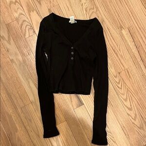 Black Long Sleeve Button-Up Top